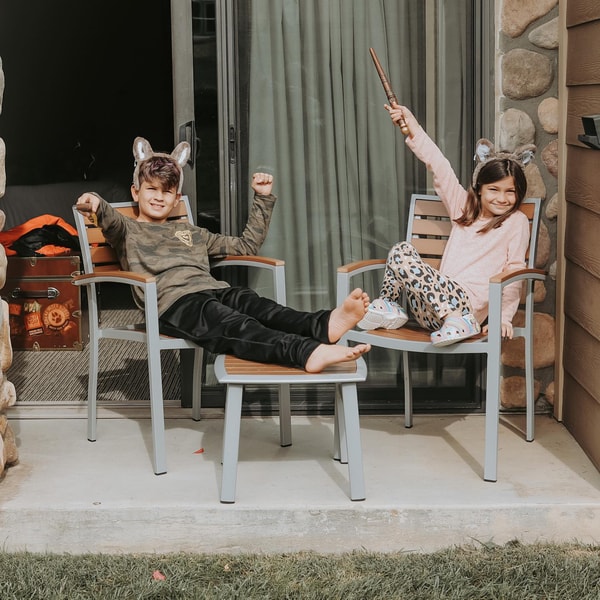 kids seating in the patio